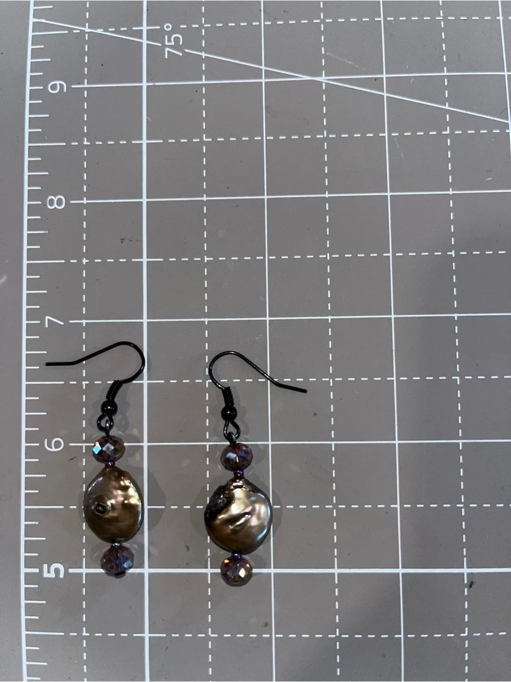 Bronze coin pearl earrings handmade ooak crystal genuine black wire handmade new